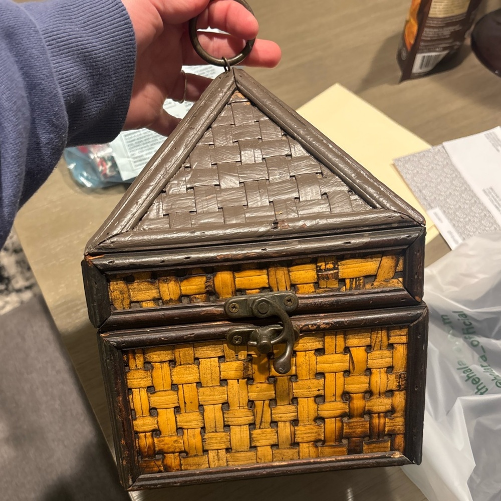 Vintage Woven Brown and Yellow Home Accent Box